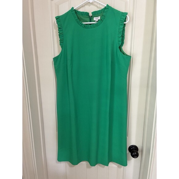 J.Crew Green Sleeveless Ruffle Trim Shift Dress NWT, Size 16 - Picture 1 of 2